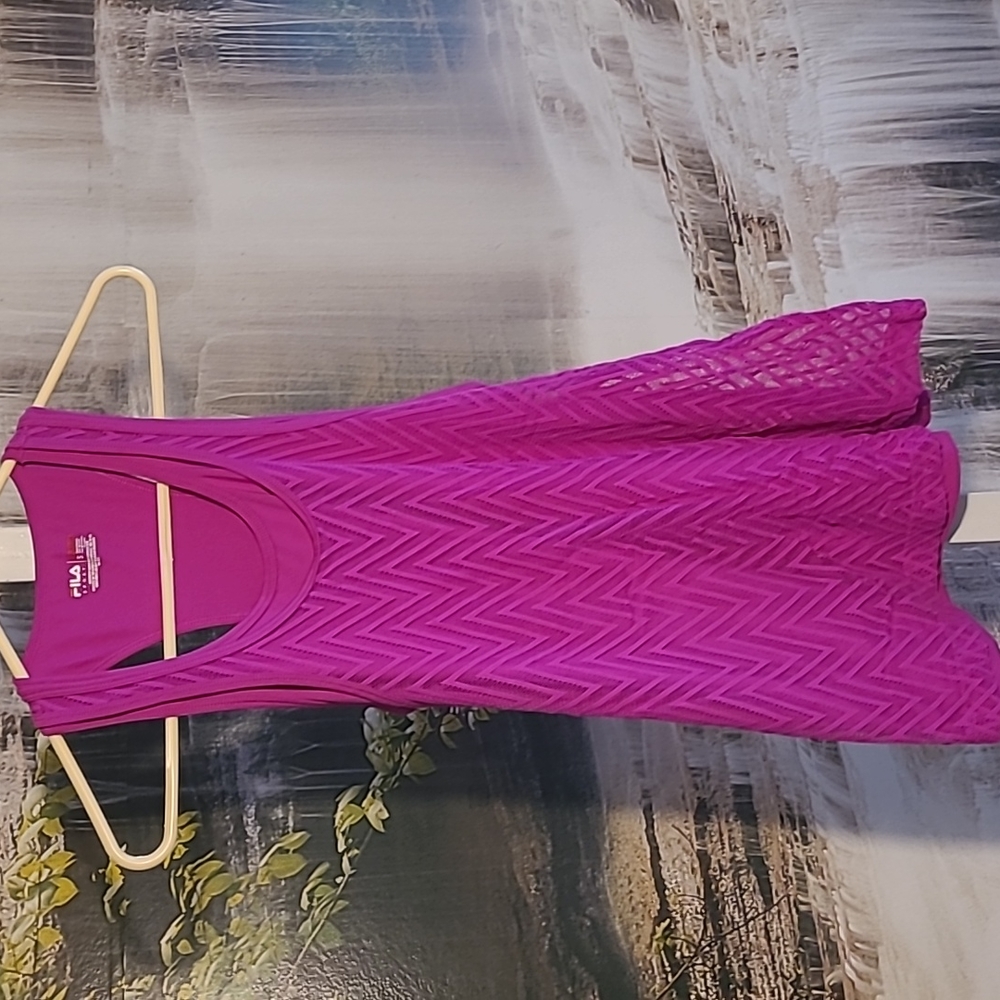 Fila Sport Womens Small athletic workout tank or swim top hot pink sheer lace